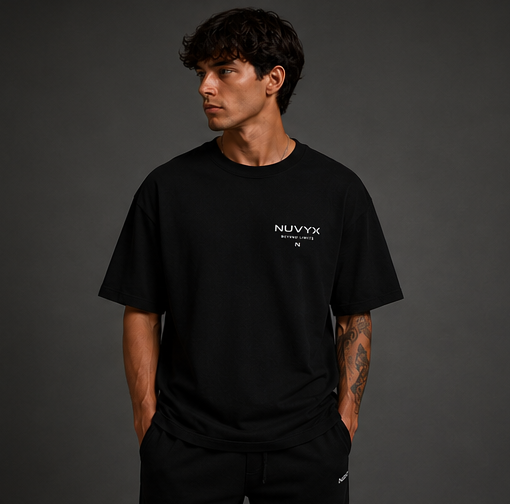 NUVYX Men's Global T-Shirt front angled view on model